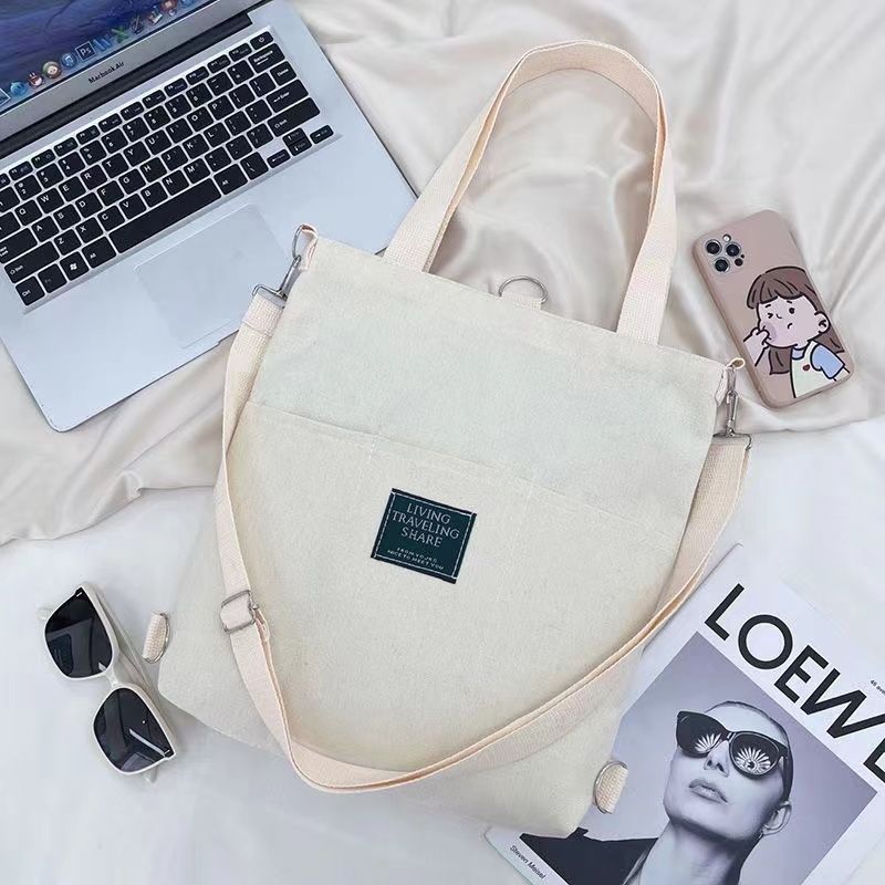﻿
Women Fashion Soft Canvas Shoulder Bag Ladies Casual Handbag Tote bag Large Capacity Cotton Reusable Zipper Shopping Beach Bag Student Canvas School Backpack Female Crossbody Shopper Bag