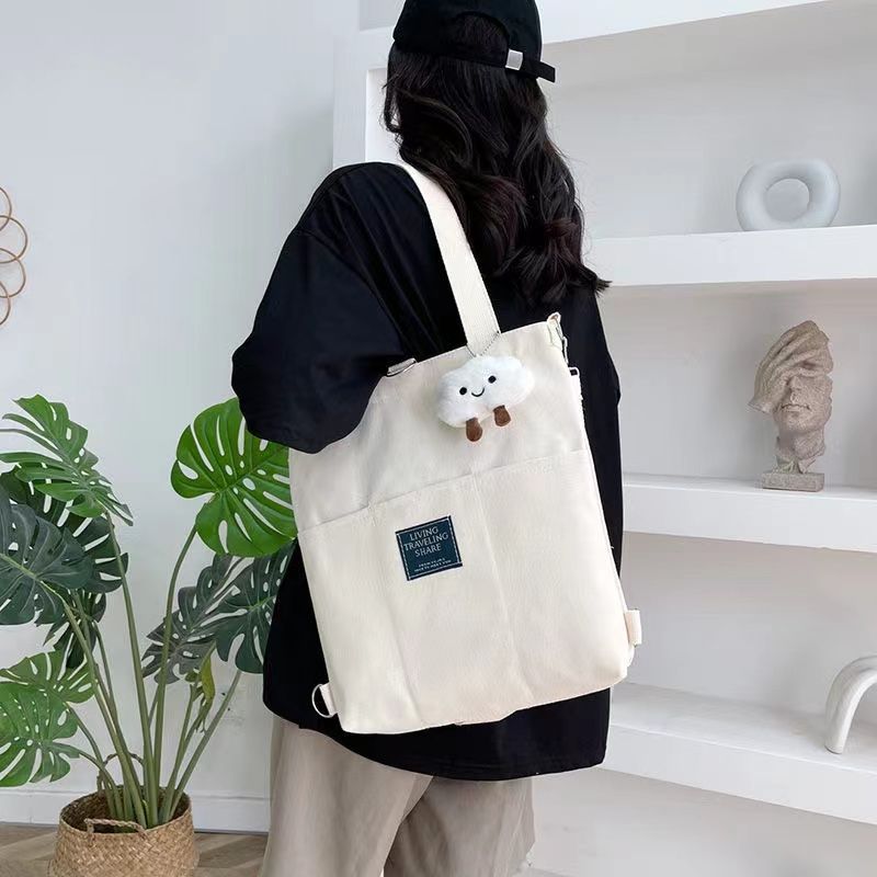 ﻿
Women Fashion Soft Canvas Shoulder Bag Ladies Casual Handbag Tote bag Large Capacity Cotton Reusable Zipper Shopping Beach Bag Student Canvas School Backpack Female Crossbody Shopper Bag