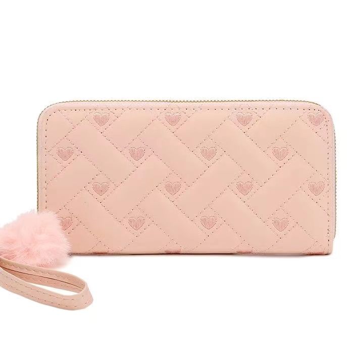 Ladies Wallet Embroidery Fashion Long Zipper Large Capacity Clutch Women's Card Holder Phone Bag Heart Embroidery Line Clutch Long Solid Color Zipper Coin Purse Casual Fashion Multi-Layer Card Bag