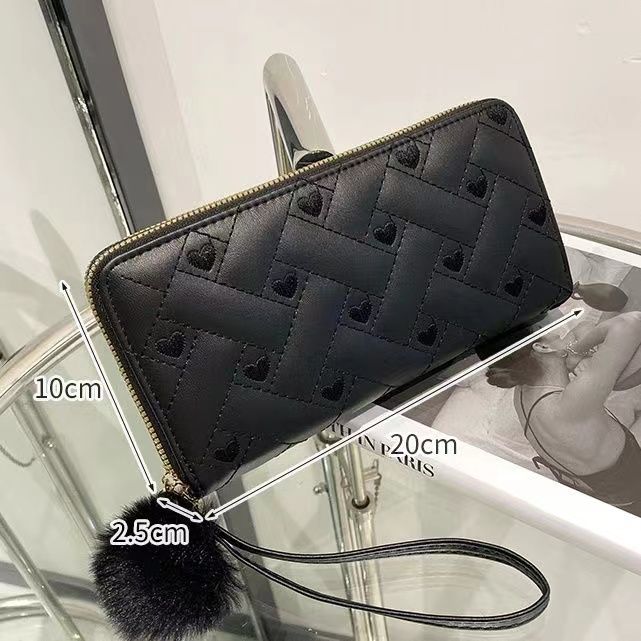 Ladies Wallet Embroidery Fashion Long Zipper Large Capacity Clutch Women's Card Holder Phone Bag Heart Embroidery Line Clutch Long Solid Color Zipper Coin Purse Casual Fashion Multi-Layer Card Bag