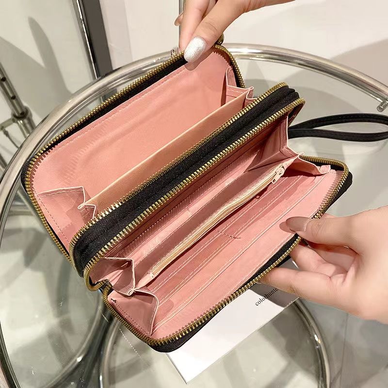 Ladies Wallet Embroidery Fashion Long Zipper Large Capacity Clutch Women's Card Holder Phone Bag Heart Embroidery Line Clutch Long Solid Color Zipper Coin Purse Casual Fashion Multi-Layer Card Bag