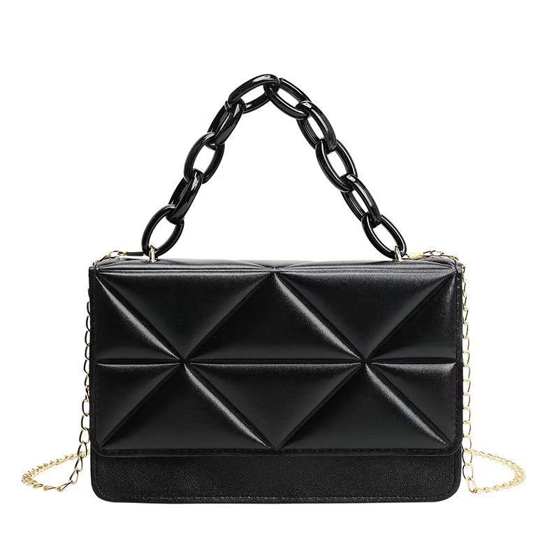 Women's Bag Atmosphere Triangle Diamond Grid Embroidery Chain Diagonal Cross Square Bag Resin Chain Handbag diamond grid shoulder bag, simple and atmospheric crossbody bag, embossed chain square bag