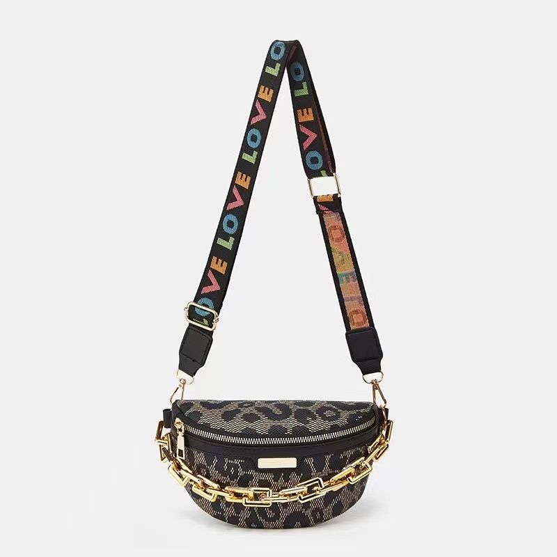 Leisure Simple Leopard Ring Print Cross Body Waistpack Fashion Trend Chain One Shoulder Chest Bag Casual  Slip Circle Printing Crossbody Waist Bag Fashionable Trendy Chain Single Shoulder Bag