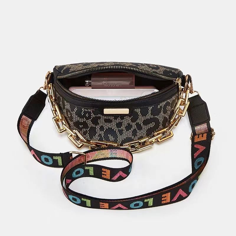 Leisure Simple Leopard Ring Print Cross Body Waistpack Fashion Trend Chain One Shoulder Chest Bag Casual  Slip Circle Printing Crossbody Waist Bag Fashionable Trendy Chain Single Shoulder Bag