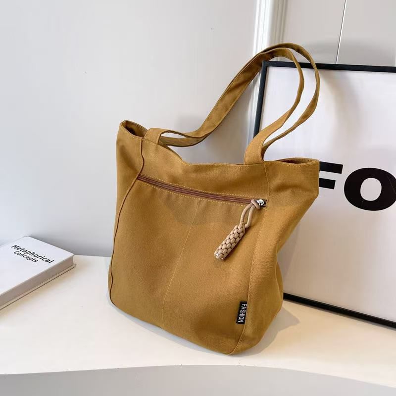 Casual Minimalist Shoulder Bag Large Capacity Niche Solid Handbag High Quality Preppy Style Commuting Versatile Canvas Bag