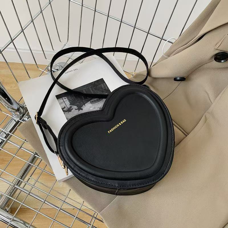 Hot Sale Heart Shape Crossbody Bags Solid Pu Leather Shoulder Bags Fashion Handbags Heart Shaped Candy Color Small Shoulde Sling Bag For Girl PU Leather Zipper Women Casual