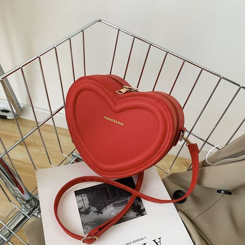 Hot Sale Heart Shape Crossbody Bags Solid Pu Leather Shoulder Bags Fashion Handbags Heart Shaped Candy Color Small Shoulde Sling Bag For Girl PU Leather Zipper Women Casual