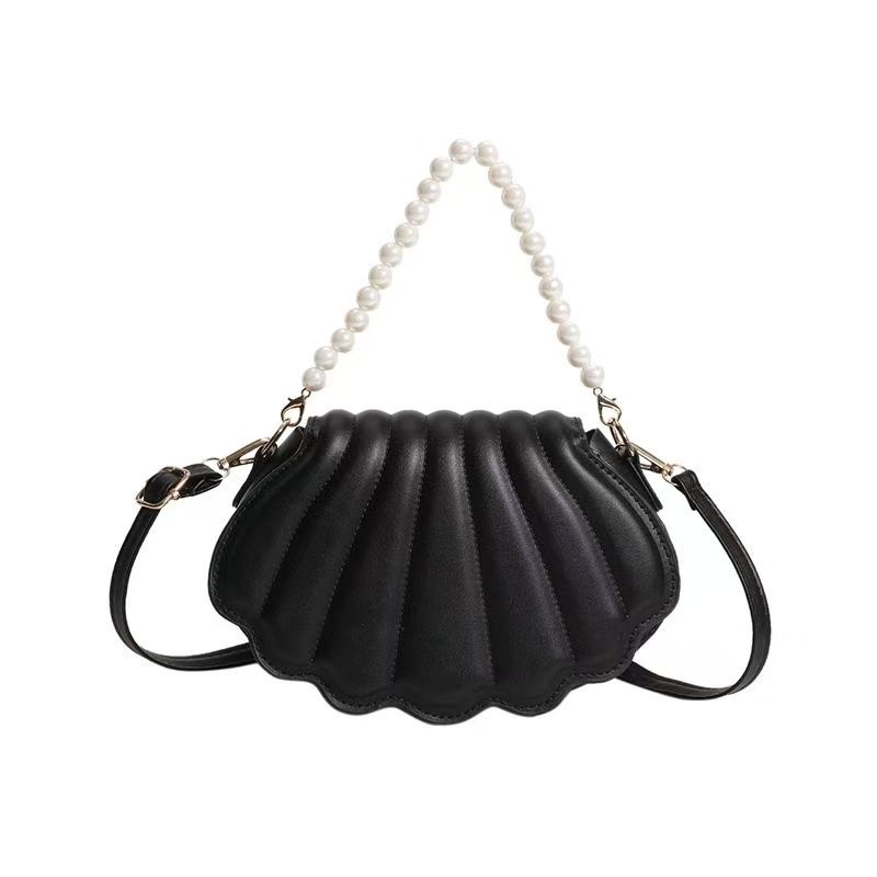 PU Leather Women Small Crossbody Shoulder Bags Shell Pearls Handbags Solid Color Lady Messenger Bag Trendy Cellphone Clutch Bag New Style Soft Polyester Versatile Bag