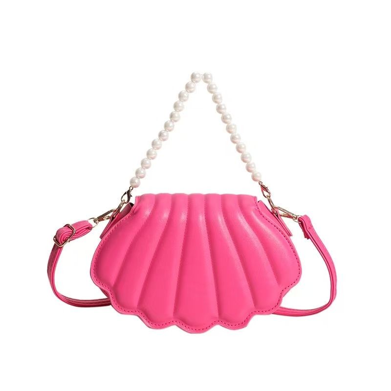 PU Leather Women Small Crossbody Shoulder Bags Shell Pearls Handbags Solid Color Lady Messenger Bag Trendy Cellphone Clutch Bag New Style Soft Polyester Versatile Bag