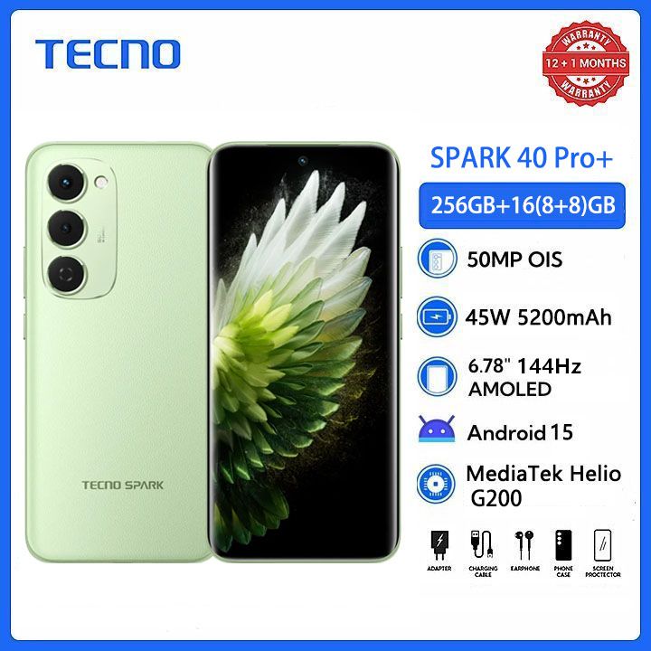 [New Arrials] TECNO SPARK 40 Pro+ 256GB +16(8+8)GB 6.78" 120Hz Phone Dynamic Port 50MP Stereo Speaker 5200mAh 45W Type-C Dual SIM 4G Under Display Fingerprint SPARK 40 Pro Plus IP64 Smart Phones