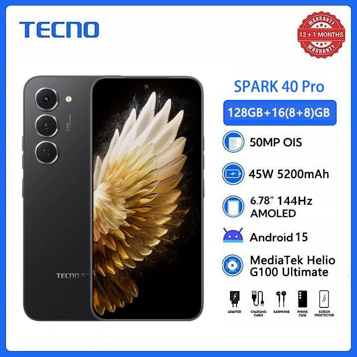 [New Arrials] TECNO SPARK 40 pro 128GB +16(8+8)GB 6.67" 120Hz Phone Dynamic Port 50MP Dual Speaker 5200mAh 45W Type-C Dual SIM 4G Side Fingerprint IP64 Smart Phones