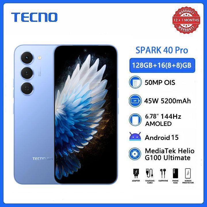 [New Arrials] TECNO SPARK 40 pro 128GB +16(8+8)GB 6.67" 120Hz Phone Dynamic Port 50MP Dual Speaker 5200mAh 45W Type-C Dual SIM 4G Side Fingerprint IP64 Smart Phones