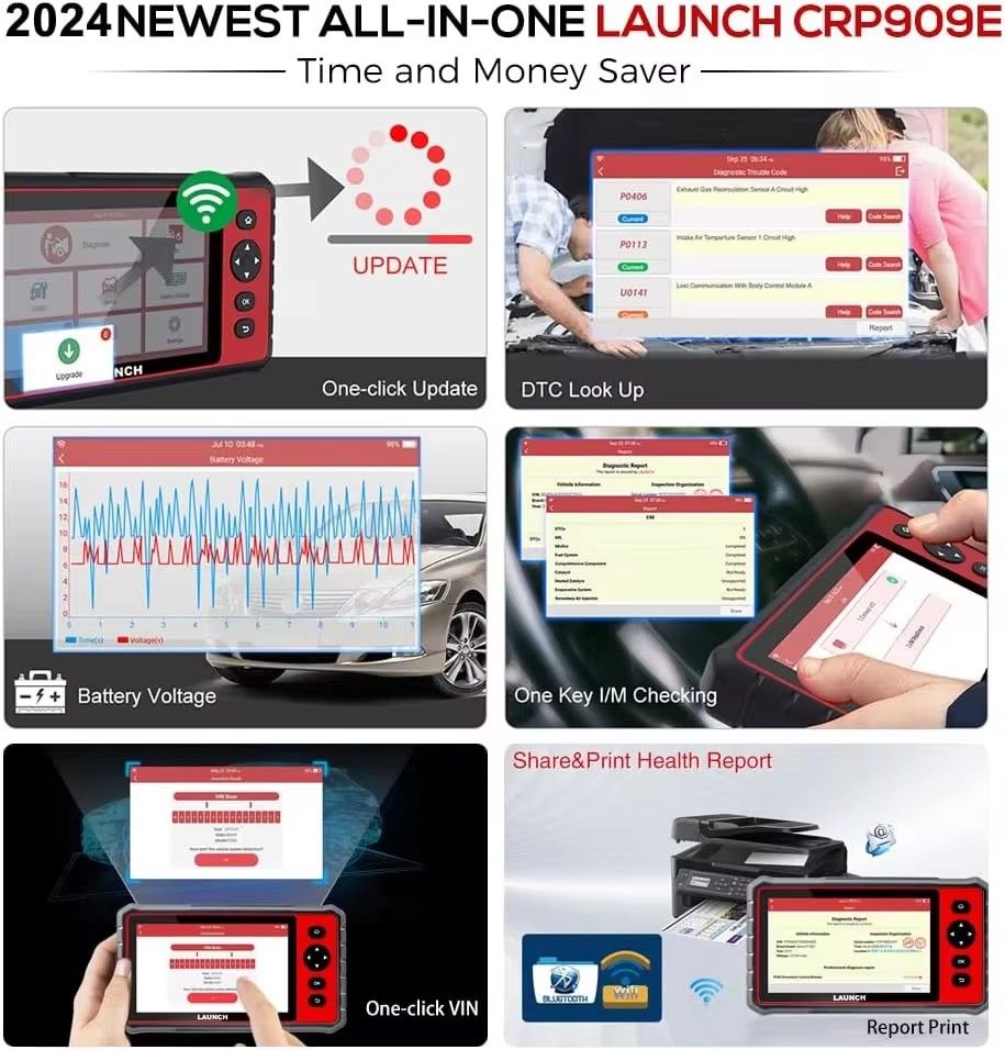 LAUNCH X431 CRP909E OBD2 Car Full System Diagnostic Tool Code Reader Scanner with 28 Reset Service Update Online