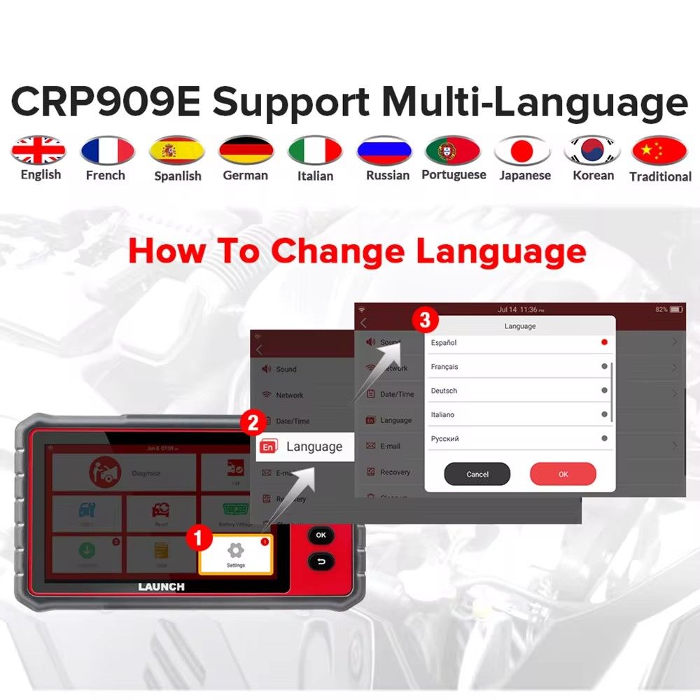 LAUNCH X431 CRP909E OBD2 Car Full System Diagnostic Tool Code Reader Scanner with 28 Reset Service Update Online