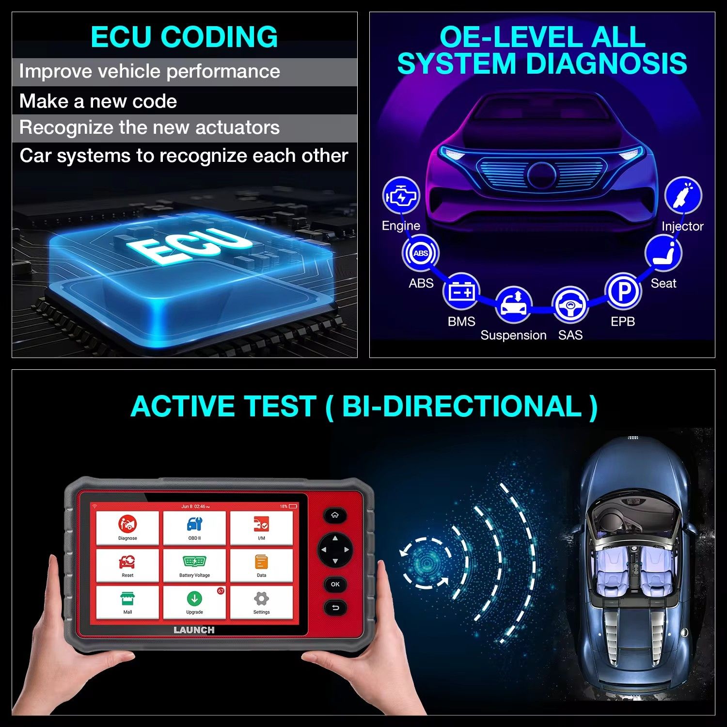 LAUNCH X431 CRP909E OBD2 Car Full System Diagnostic Tool Code Reader Scanner with 28 Reset Service Update Online