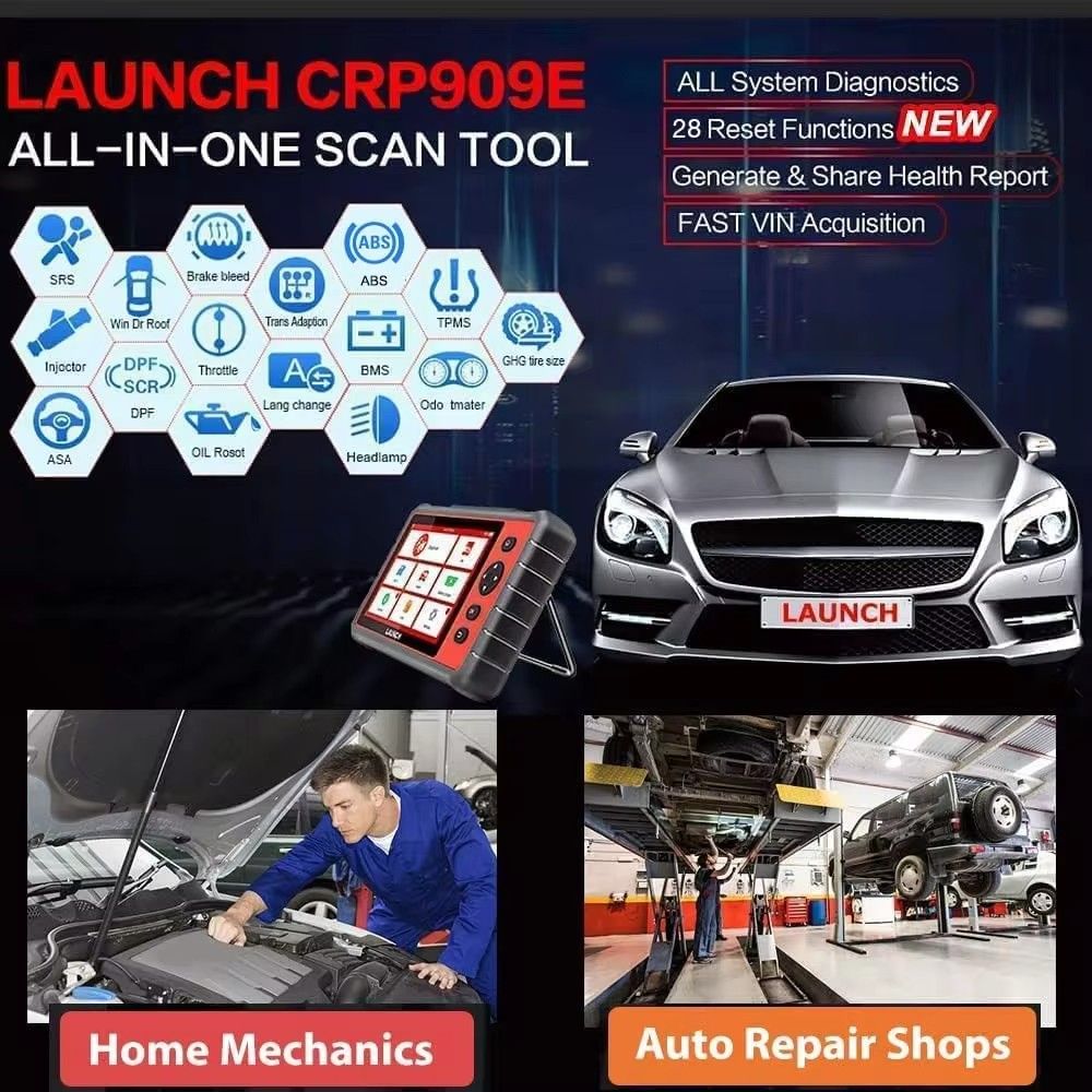 LAUNCH X431 CRP909E OBD2 Car Full System Diagnostic Tool Code Reader Scanner with 28 Reset Service Update Online