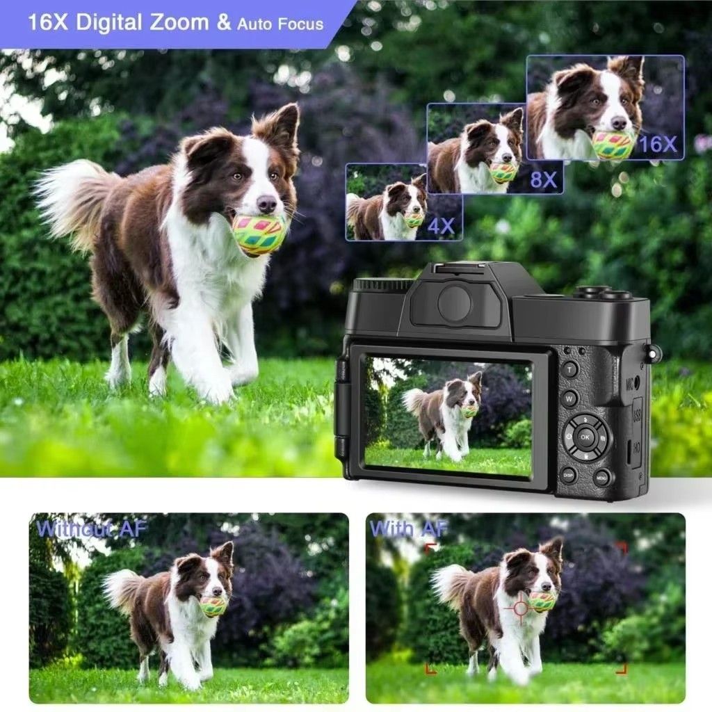4K Digital Camera For Photography and Video Auto focus Anti-Shake 48MP Compact Vlogging Camera 3' '180°Flip Screen with Flash