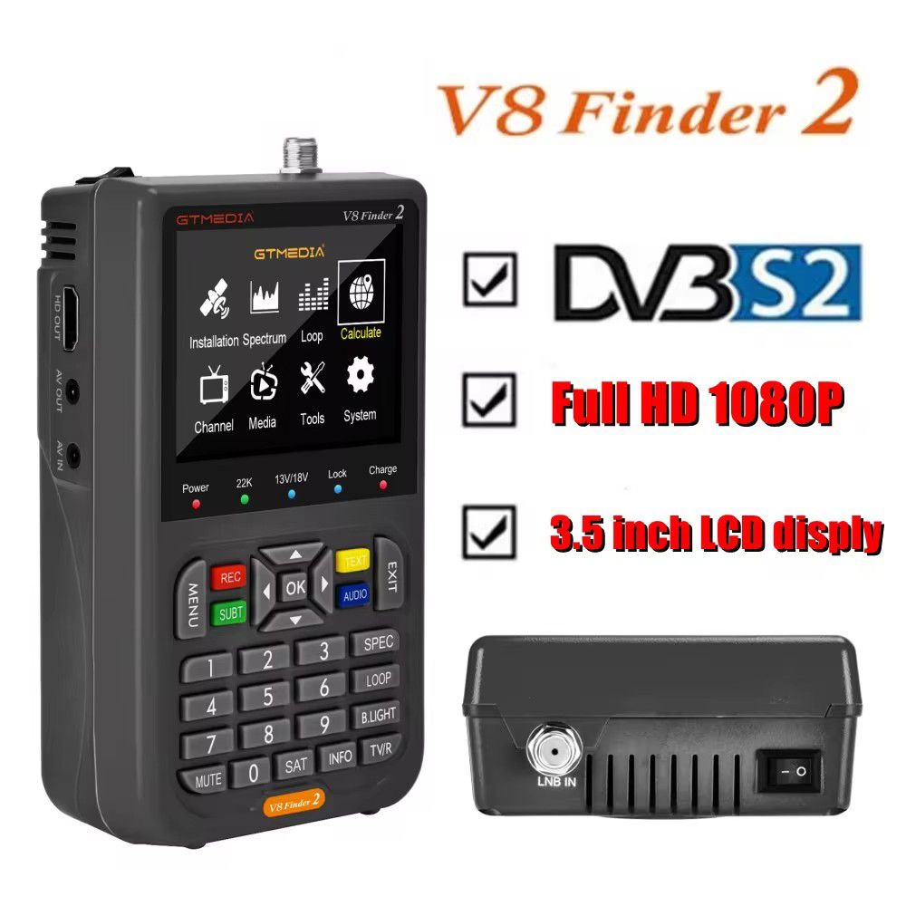 V8 Finder2 DVB-S2 1080P Satellite Finder Digital FTA DVB-S/S2/ S2X Signal Detector Receiver LCD Screen