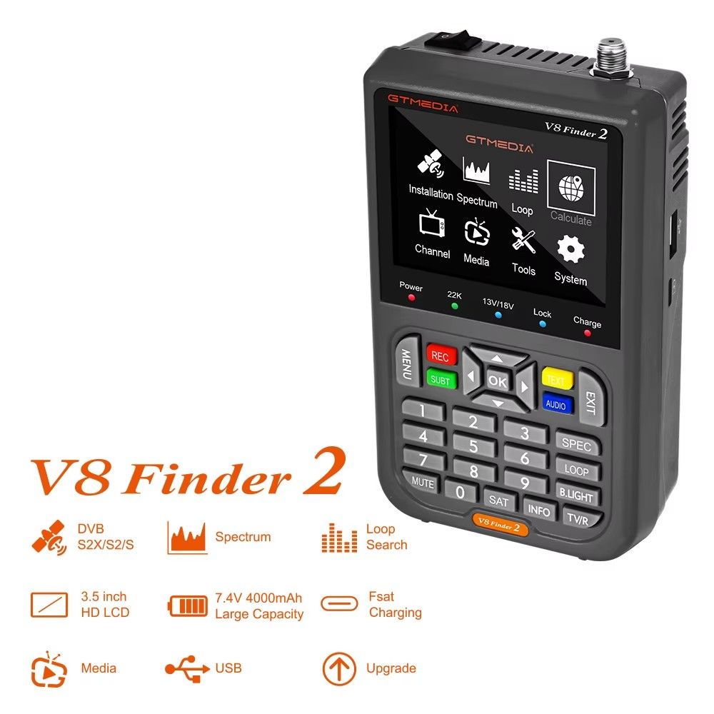 V8 Finder2 DVB-S2 1080P Satellite Finder Digital FTA DVB-S/S2/ S2X Signal Detector Receiver LCD Screen