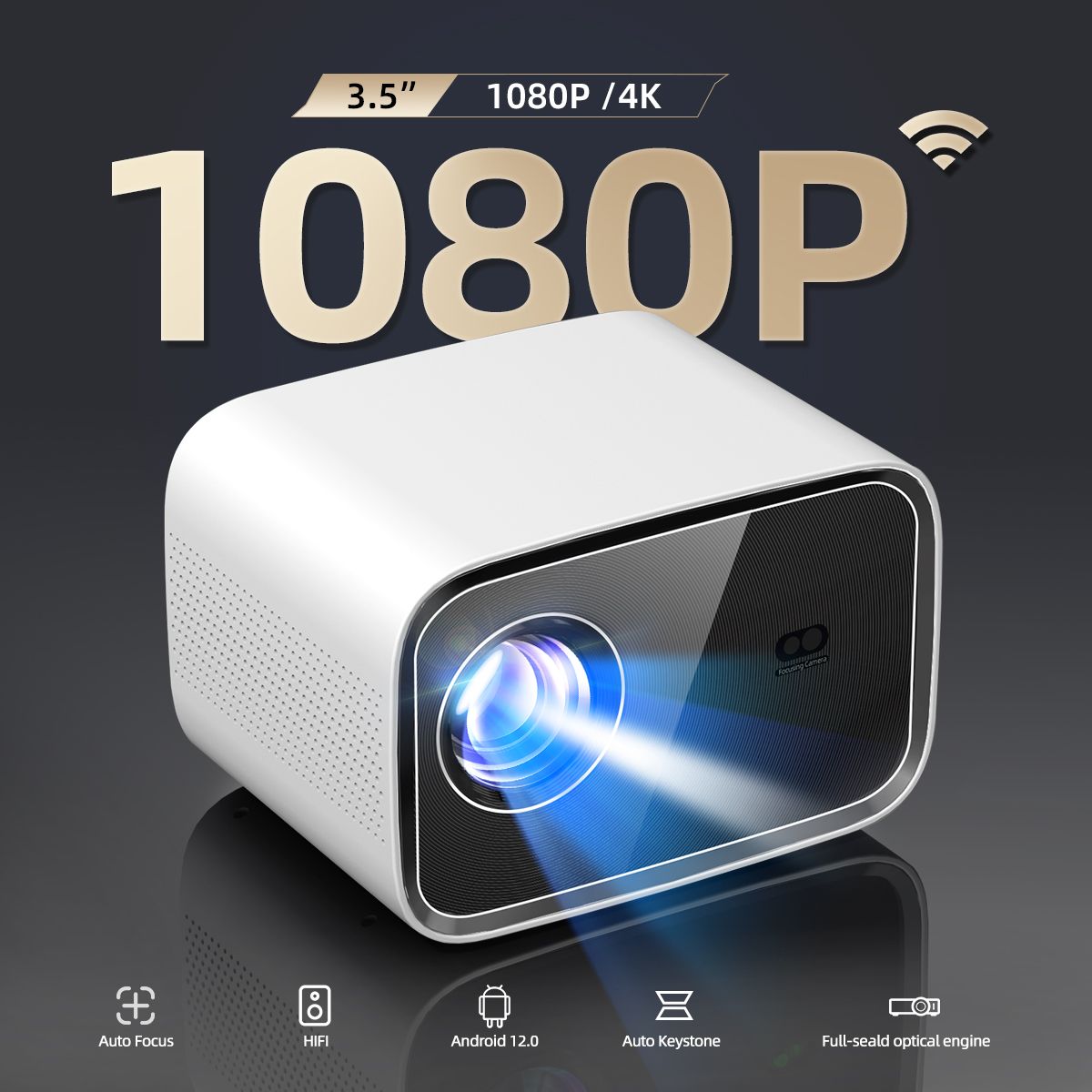 Android 4K Projector 1GB+32GB Video Home Theater AutoFocus Wireless Screen Mirroring WiFi Bluetooth Portable Projector Support PC Laptop Phone