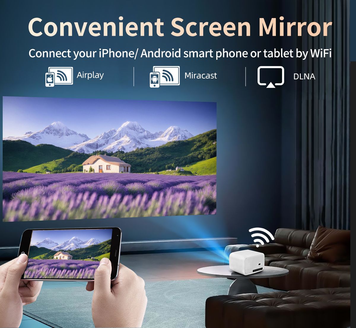 Android 4K Projector 1GB+32GB Video Home Theater AutoFocus Wireless Screen Mirroring WiFi Bluetooth Portable Projector Support PC Laptop Phone