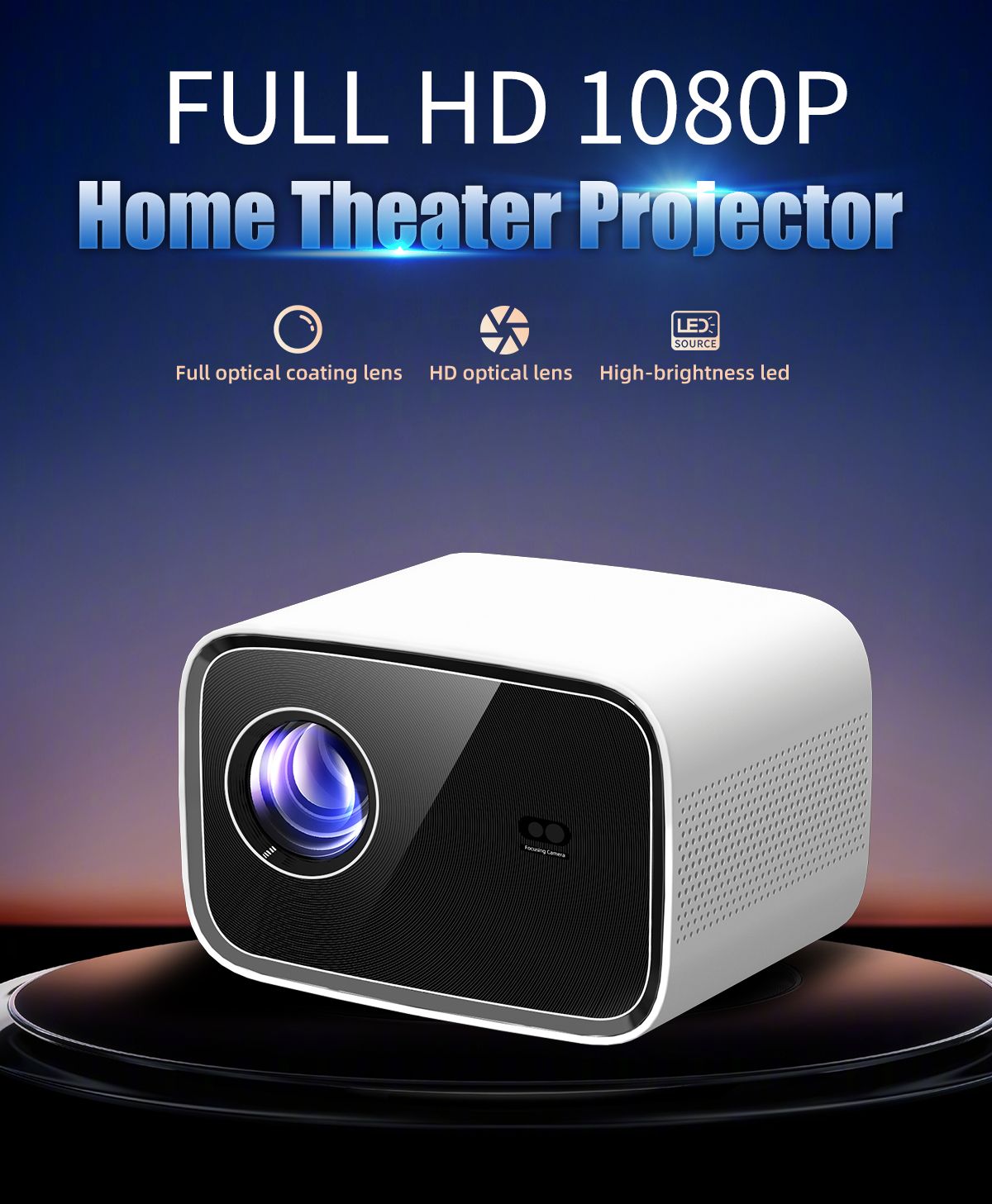 Android 4K Projector 1GB+32GB Video Home Theater AutoFocus Wireless Screen Mirroring WiFi Bluetooth Portable Projector Support PC Laptop Phone