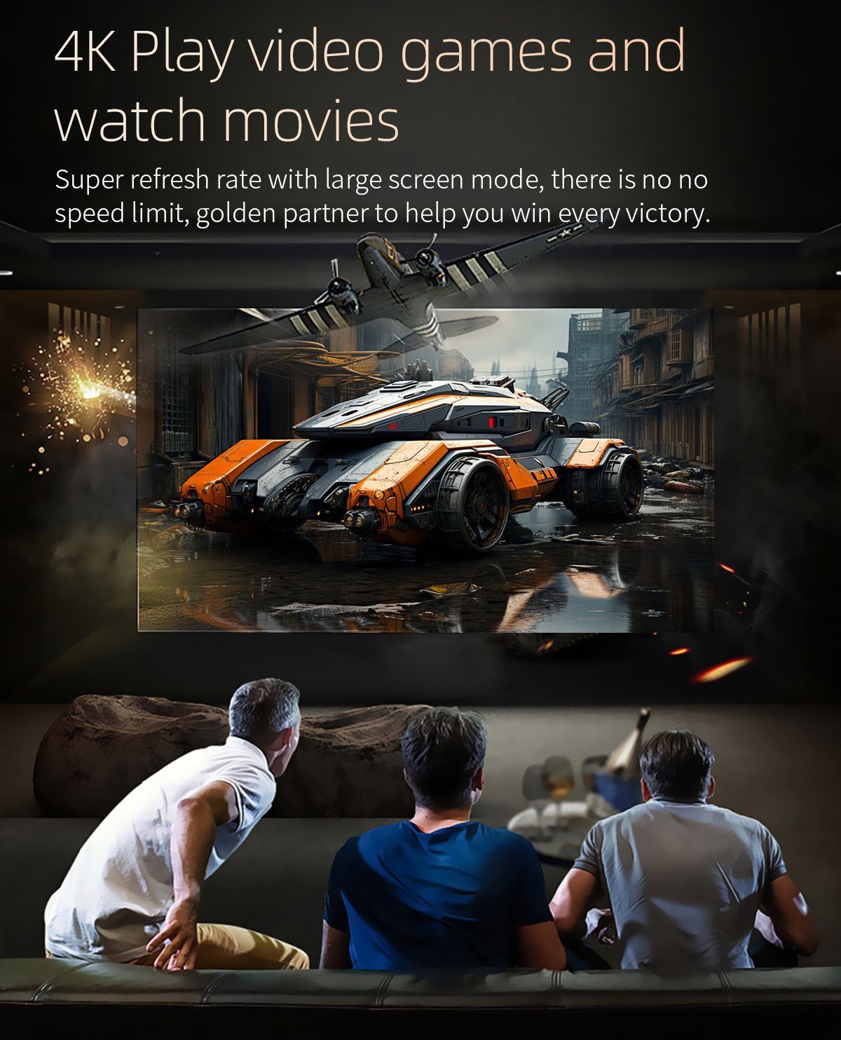 Android 4K Projector 1GB+32GB Video Home Theater AutoFocus Wireless Screen Mirroring WiFi Bluetooth Portable Projector Support PC Laptop Phone