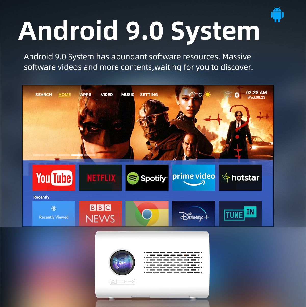 Android HD Projector Full Decode Projetor 1GB+16GB Wifi Bluetooth Cinema Home Keystone HDMI Projector