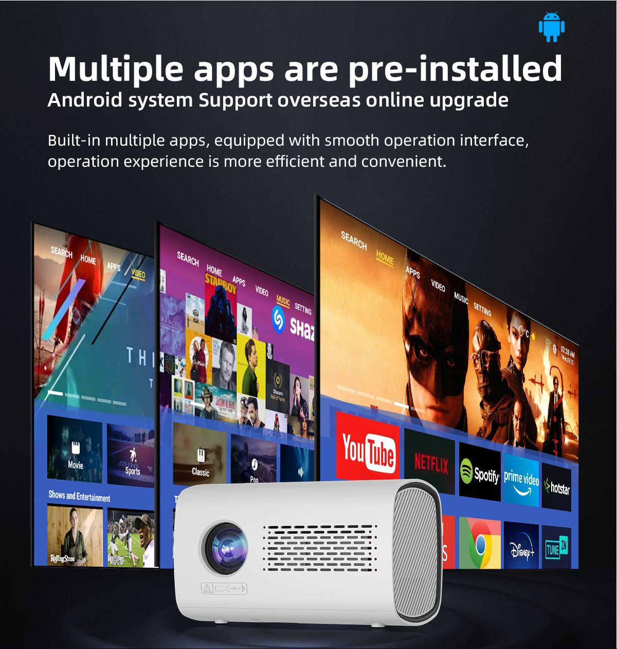 Android HD Projector Full Decode Projetor 1GB+16GB Wifi Bluetooth Cinema Home Keystone HDMI Projector