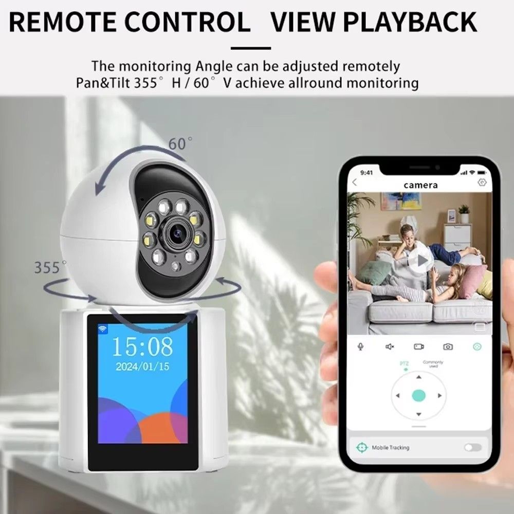 3MP WiFi Camera 2.8 inch IPS Screen WIFI Video Call Camera Baby Monitor 2-Way Audio PTZ Auto Tracking ICSEE Security Protection