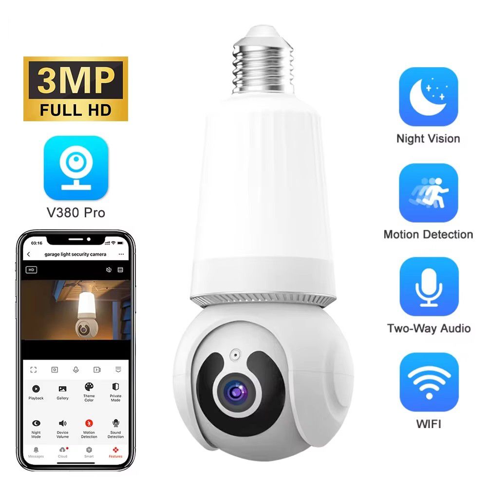 5G WiFi 3MP Bulb Camera 2 in1 IP Surveillance Camera Full Color Night Vision Human Detection CCTV Wireless Cam