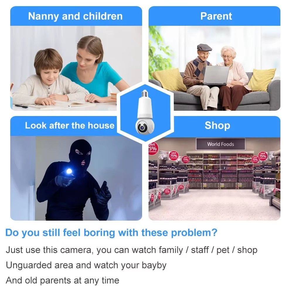 5G WiFi 3MP Bulb Camera 2 in1 IP Surveillance Camera Full Color Night Vision Human Detection CCTV Wireless Cam