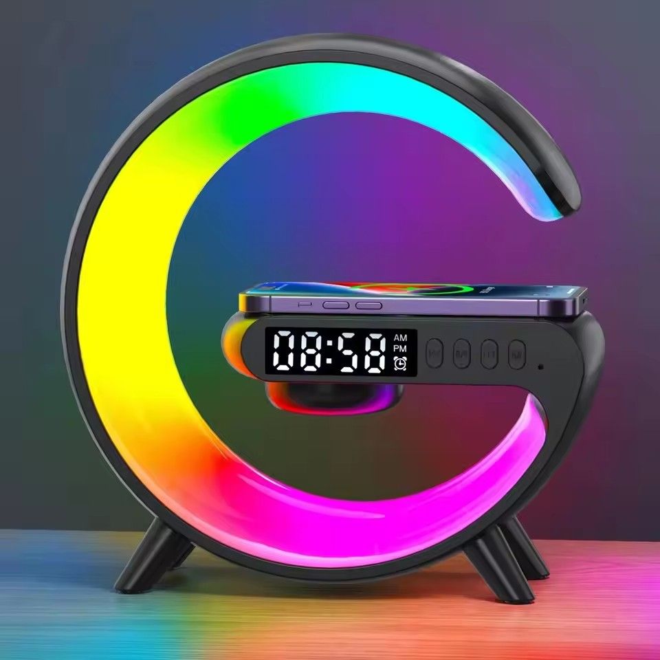 Atmosphere Goodnight Light Wireless Charger Speaker Clock 6 Lighting Modes for iPhone 15 14 13 Samsung Fast Charging Station