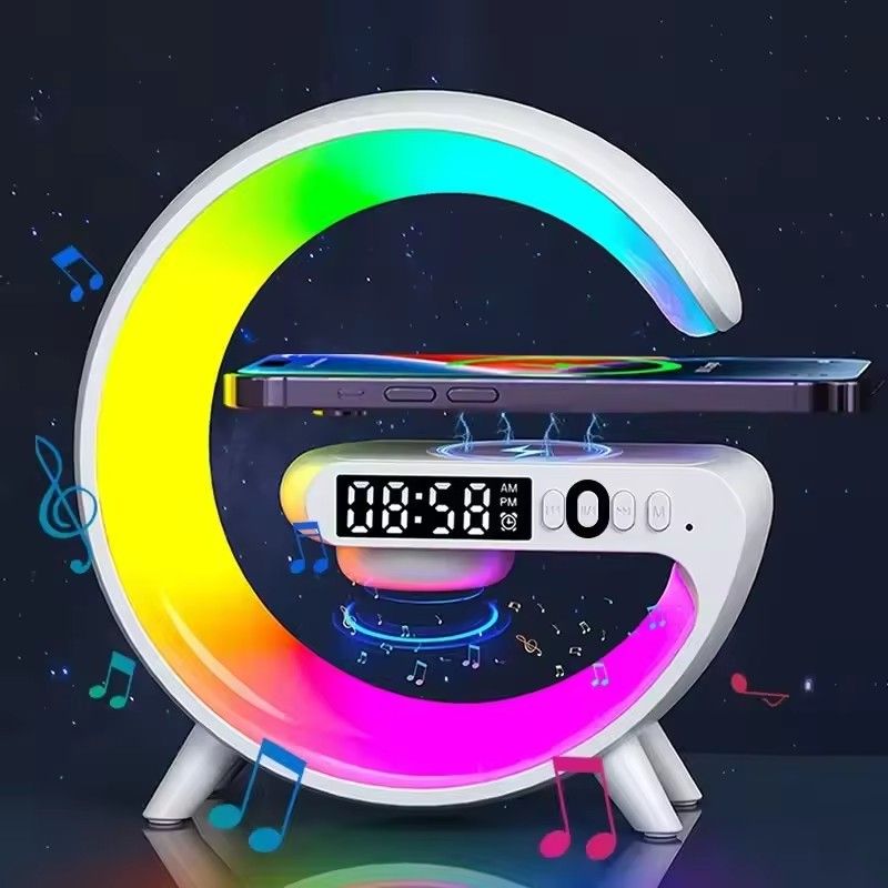 Atmosphere Goodnight Light Wireless Charger Speaker Clock 6 Lighting Modes for iPhone 15 14 13 Samsung Fast Charging Station