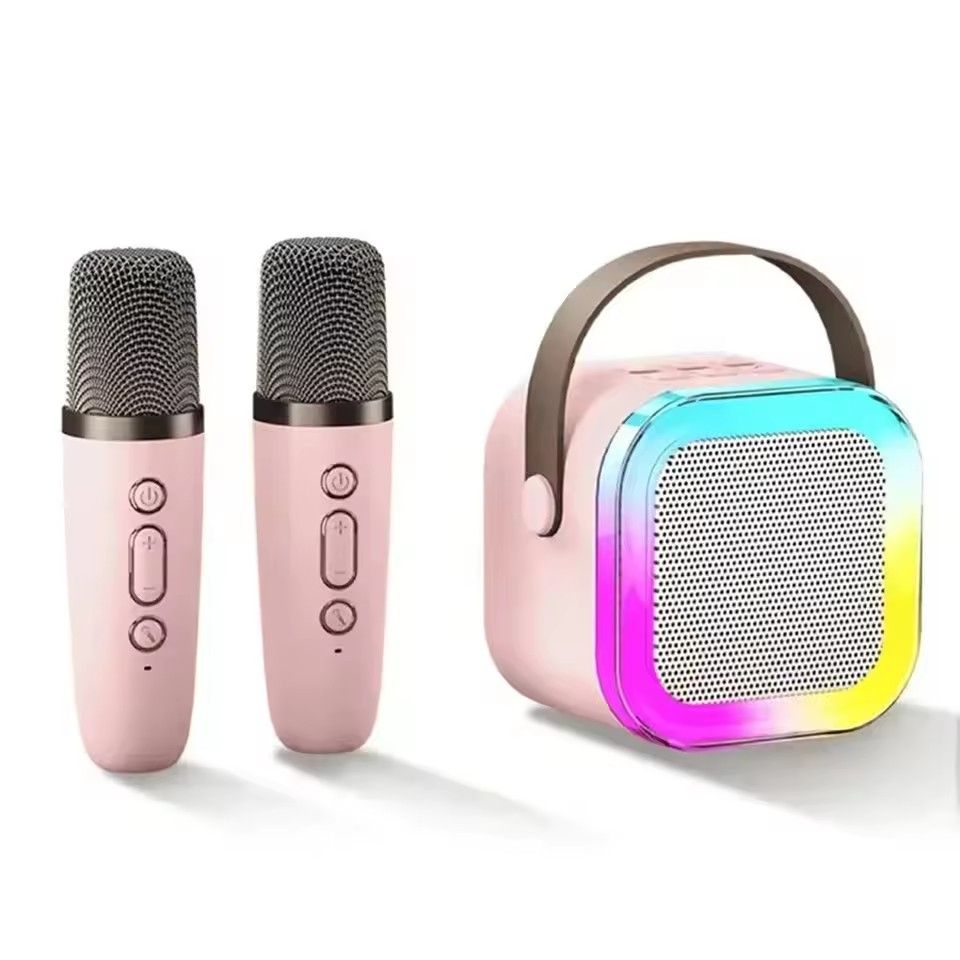 Bluetooth K12 Karaoke Machine Portable 5.3 PA Speaker System with 2 Wireless Microphones Home Family Singing Children's Gifts