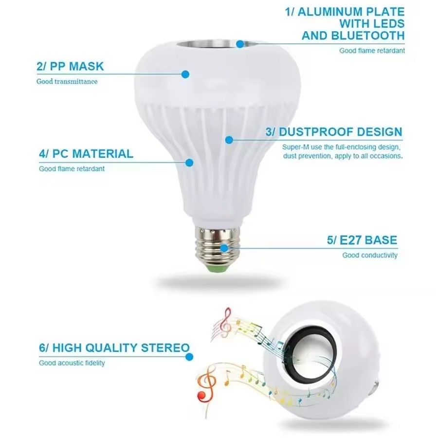 LED Music Light Bulb with Built-in Bluetooth Speaker Wireless Smart Light Bulb with Remote Control RGB Color Changing Speaker
