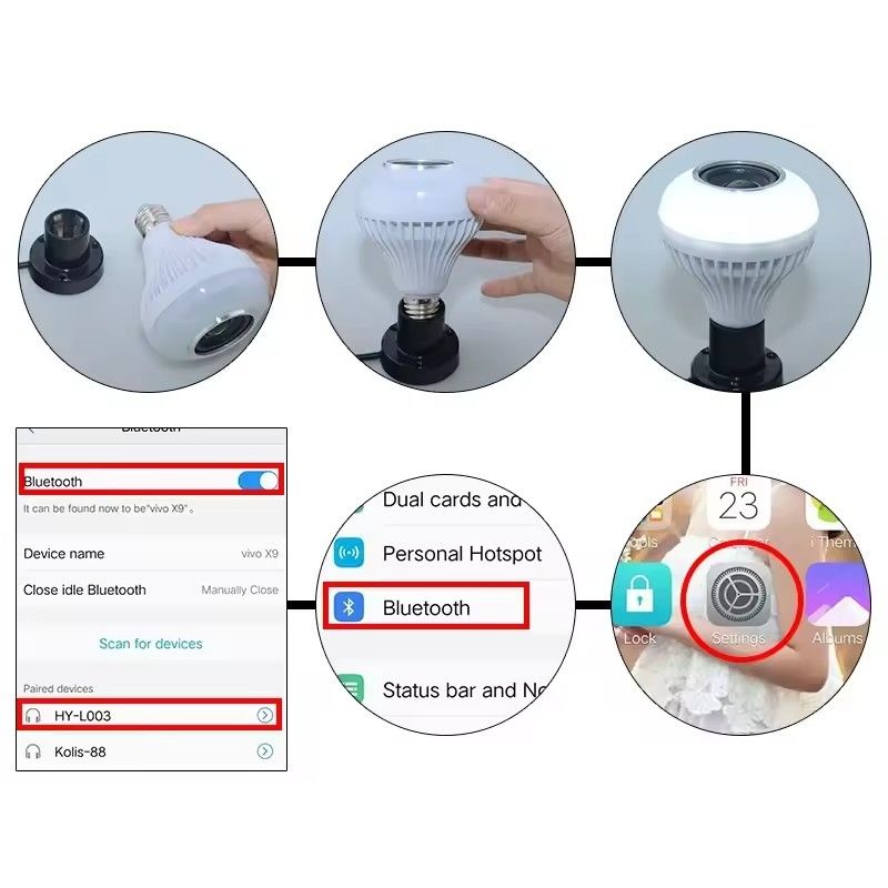LED Music Light Bulb with Built-in Bluetooth Speaker Wireless Smart Light Bulb with Remote Control RGB Color Changing Speaker