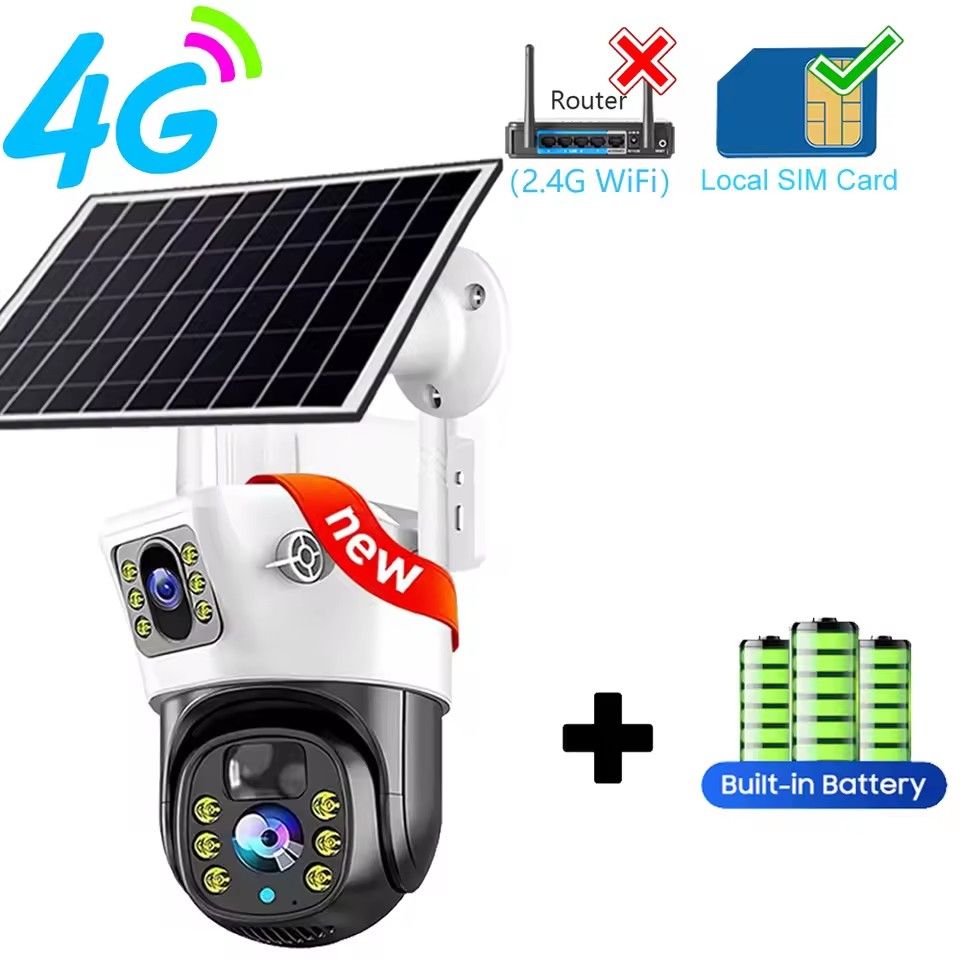 4G SIM Card Solar Camera WiFi Outdoor HD Night Vision IP CCTV Surveillance IP66 Waterproof 2 Way Audio PIR Humanoid Detection