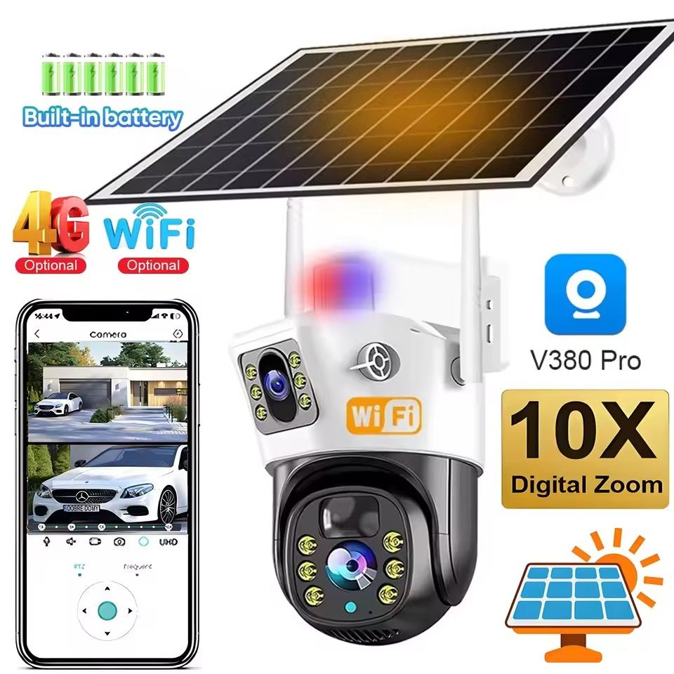 4G SIM Card Solar Camera WiFi Outdoor HD Night Vision IP CCTV Surveillance IP66 Waterproof 2 Way Audio PIR Humanoid Detection
