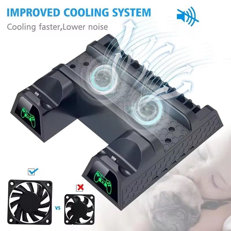 For PS4/PS4 Slim/PS4 Pro Vertical Stand Cooling Fan Dual Controller Charger Console Charging Dock Station For Playstation 4