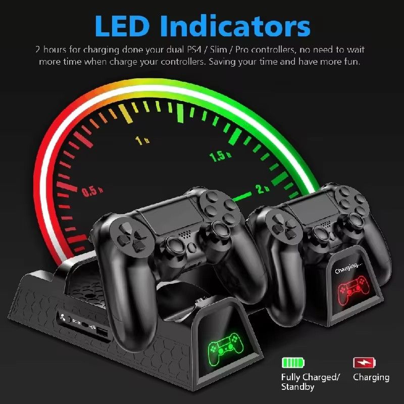 For PS4/PS4 Slim/PS4 Pro Vertical Stand Cooling Fan Dual Controller Charger Console Charging Dock Station For Playstation 4