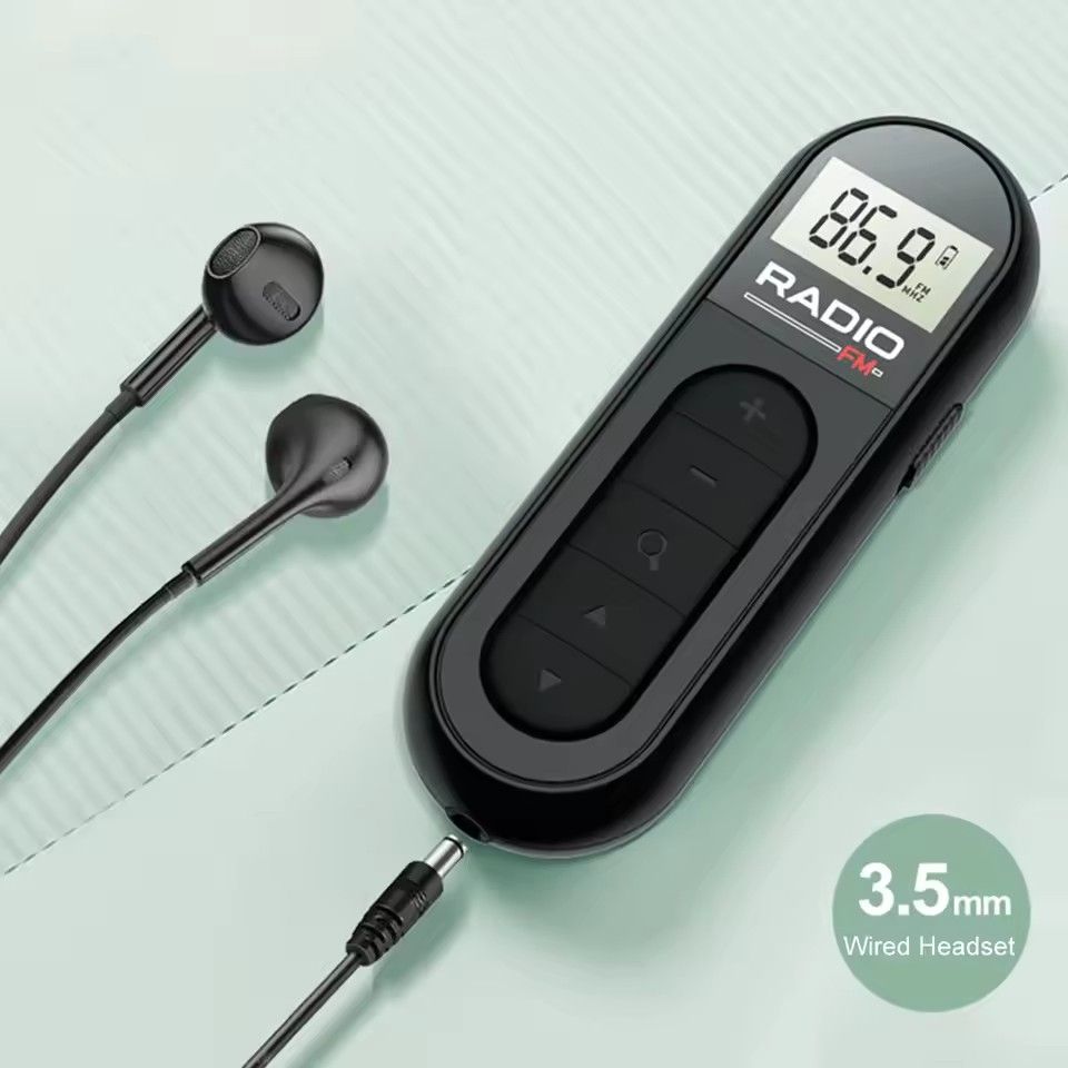 FM Radio Backlight LCD Display Mini Pocket Clip Radio with 3.5mm Headphones Personal Walkman Radio for Walk Jogging Camping