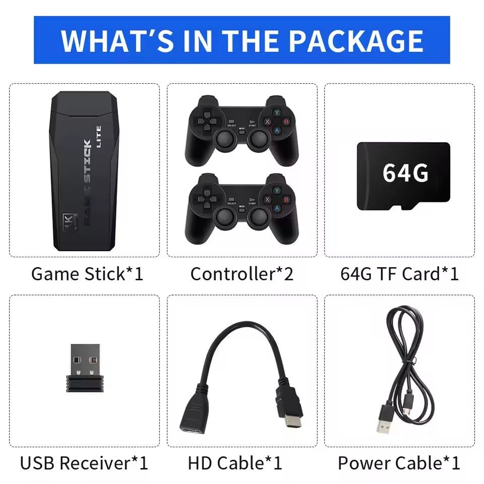 Game Stick With 25000 Retro Games For PS1/GBA 4K Video Game Console With 2.4G Wireless Controllers Portable TV Game Players