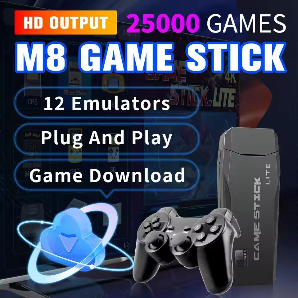 Game Stick With 25000 Retro Games For PS1/GBA 4K Video Game Console With 2.4G Wireless Controllers Portable TV Game Players
