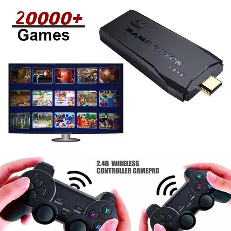 Game Stick With 25000 Retro Games For PS1/GBA 4K Video Game Console With 2.4G Wireless Controllers Portable TV Game Players