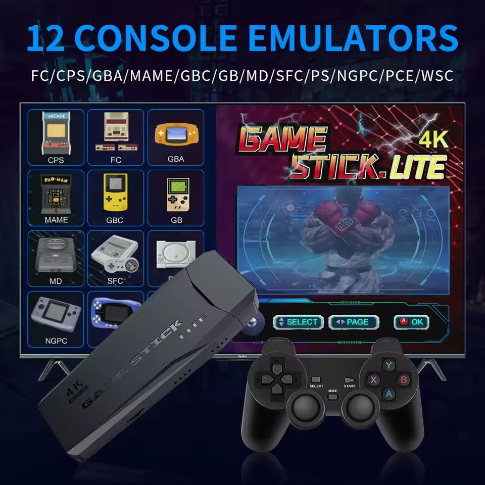 Game Stick With 25000 Retro Games For PS1/GBA 4K Video Game Console With 2.4G Wireless Controllers Portable TV Game Players