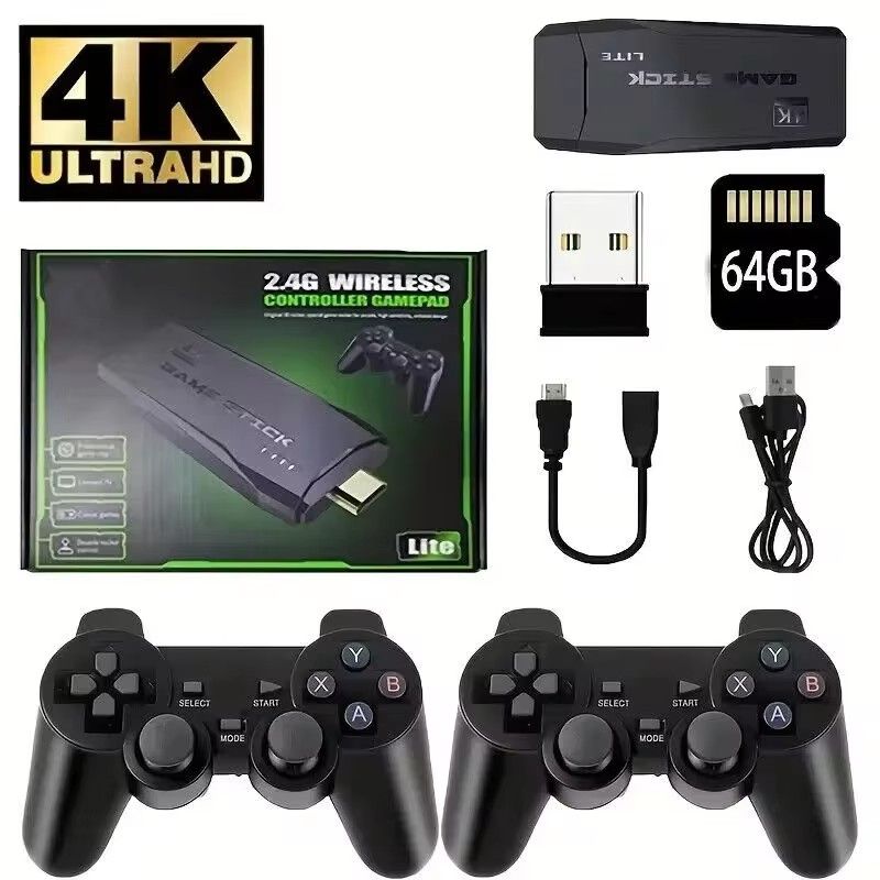 Game Stick With 25000 Retro Games For PS1/GBA 4K Video Game Console With 2.4G Wireless Controllers Portable TV Game Players