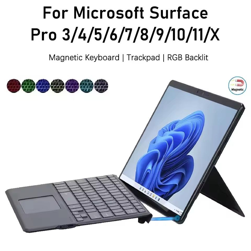 Wireless Bluetooth Keyboard For Microsoft Surface Pro 3 4 5 6 7/For Surface Pro 8 9 10 11 X Trackpad Slim Keyboard Type Cover Magnetic Connectivity Bluetooth Keyboard