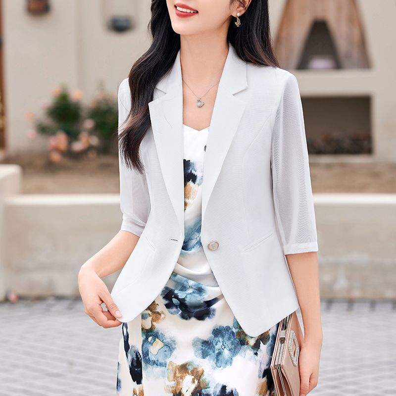 New Women's White Summer Suit Jacket High-Grade Professional Slim Sleeve Dress with Professional Suit