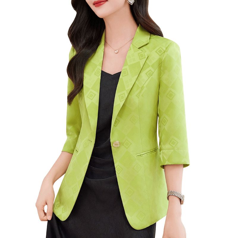 Pink Ladies' Blazer Jacket - Spring/Summer New Arrival Chic Tailored 3/4 Sleeves for Professional Office Wear